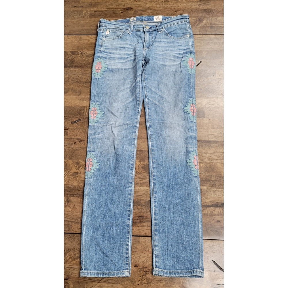 AG Adriano Goldschmied Stilt Cigarette Embroidered Jeans Light Wash Low Rise 26